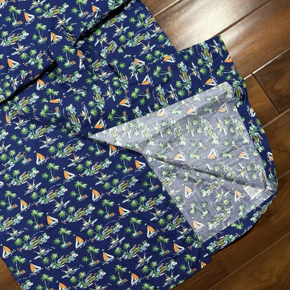 Polo Ralph Lauren Men's Size S / M Blue Tropical Sailboat Print 100% Cotton Robe